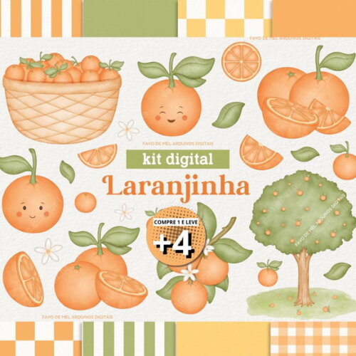 Kit Digital Laranjinha Aquarela Png (pague 1 Leve +4)
