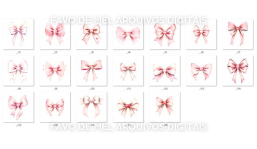Kit Digital Laços Rosa Aquarela - Lacinhos Coquette Png