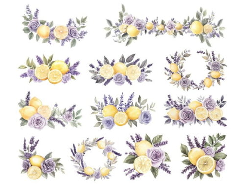 Kit Digital Lavanda e Limão Aquarela Png (pague 1 Leve 5)