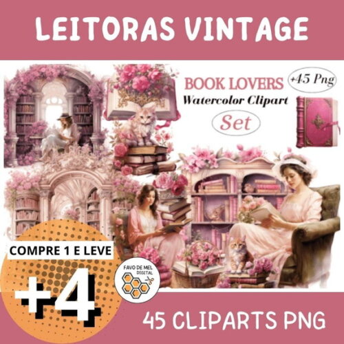 Kit Digital Leitoras Vintage - Book Lover
