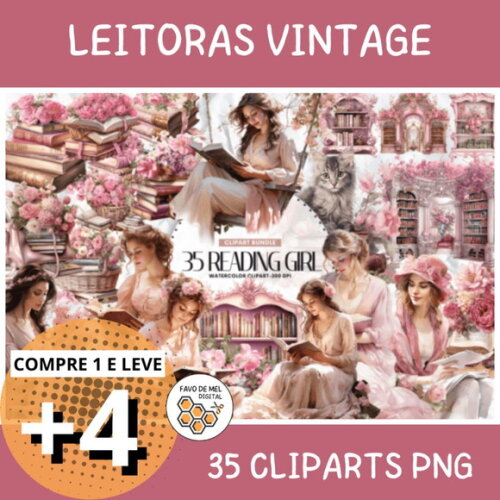Kit Digital Leitoras Vintage - Reading Girl
