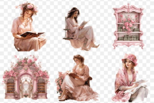 Kit Digital Leitoras Vintage - Reading Girl