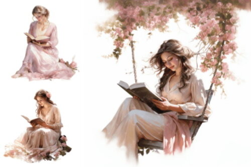 Kit Digital Leitoras Vintage - Reading Girl