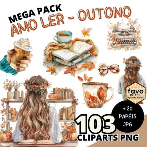 Kit Digital Leitura Aquarela | Planner Amo Ler Outono