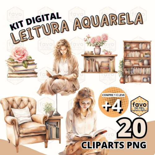 Kit Digital Leitura Aquarela | Planner Books Aesthetic