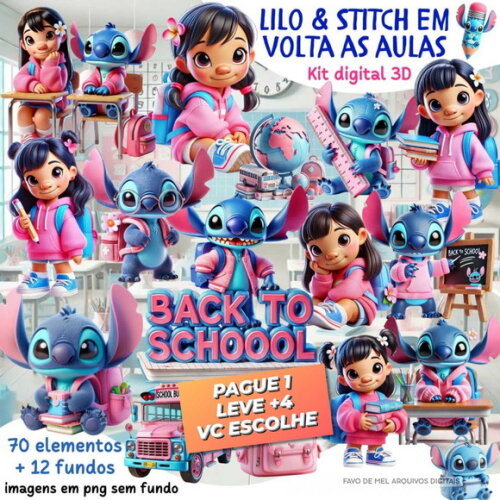 Kit Digital Lilo e Stitch Volta as Aulas 3d (pague 1 Leve 5)