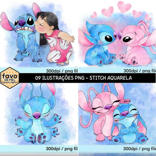 Kit Digital Lilo Stitch Angel Aquarela