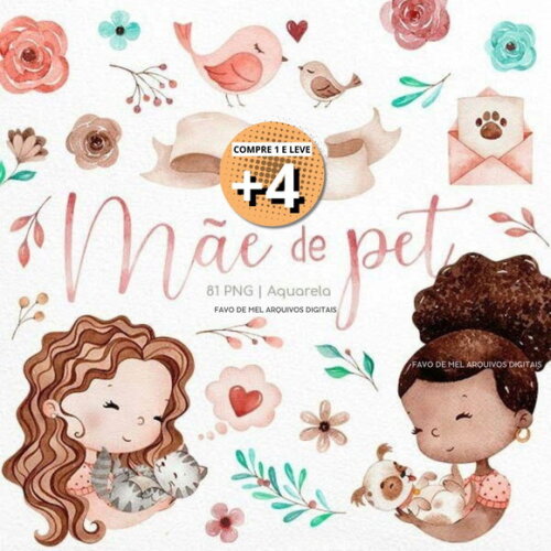 Kit Digital Mãe de Pet - Dia das Mães Aquarela
