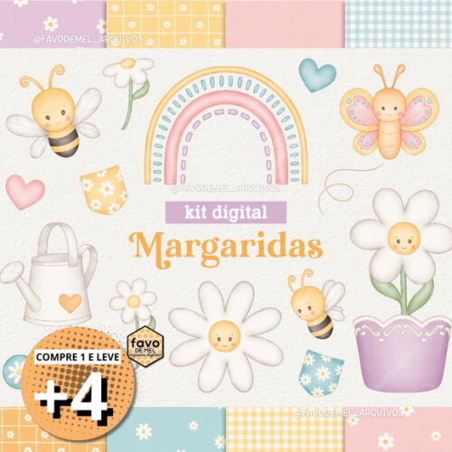 Kit Digital Margaridas Aquarela