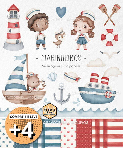 Kit Digital Marinheiros Aquarela (pague 1 Leve +4)