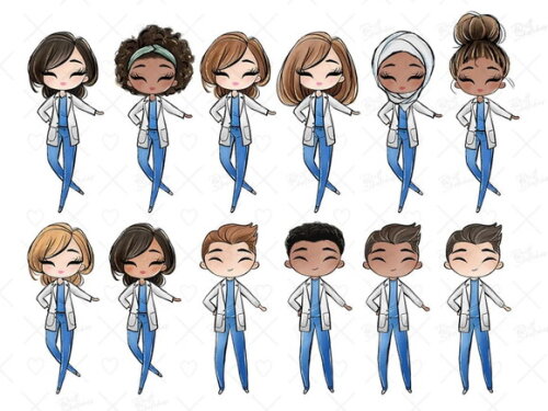 Kit Digital Médicos Enfermeiros Aquarela - Doctors Andnurses