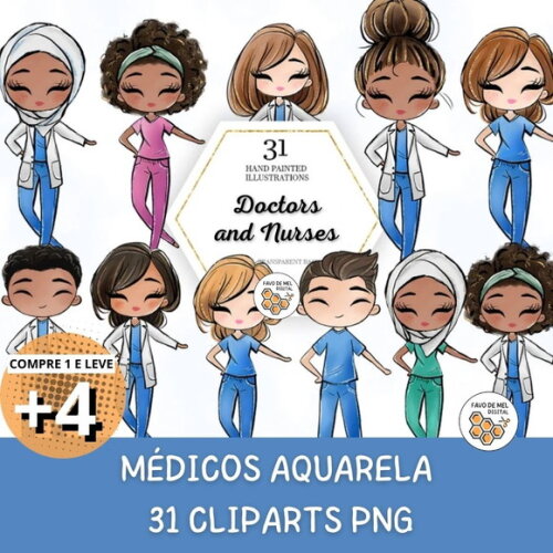 Kit Digital Médicos Enfermeiros Aquarela - Doctors Andnurses