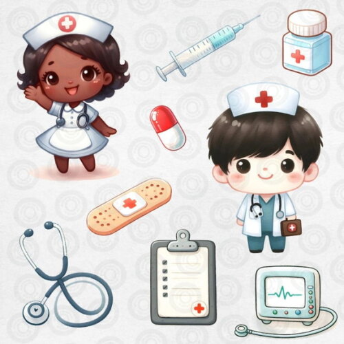 Kit Digital Médicos Fofos Aquarela