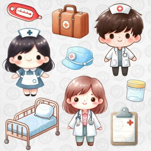 Kit Digital Médicos Fofos Aquarela