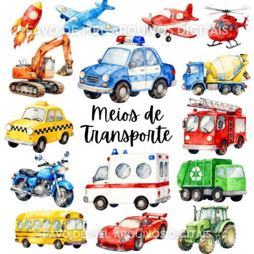 Kit Digital Meios de Transporte Aquarela #3