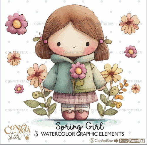 Kit Digital Meninas Aquarela Confeti (combo 4 Kits)