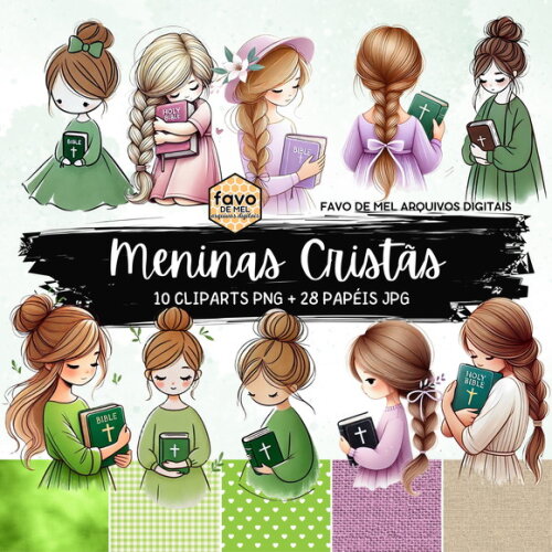 Kit Digital Meninas Cristãs Aquarela