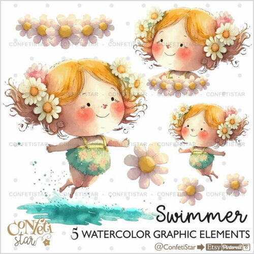 Kit Digital Meninas Aquarela Confeti (combo 4 Kits)