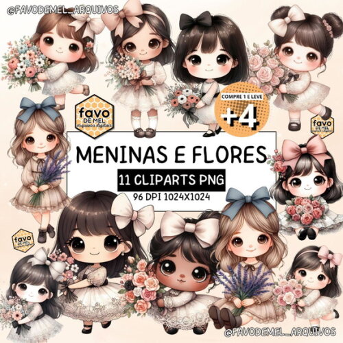 Kit Digital Meninas Cute Aquarela