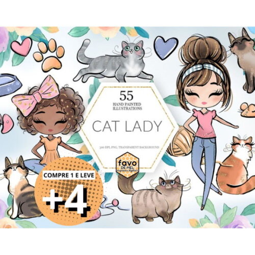 Kit Digital Meninas e Gatinhos | Amo Gatos | Cat Lady