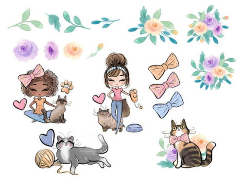 Kit Digital Meninas e Gatinhos | Amo Gatos | Cat Lady