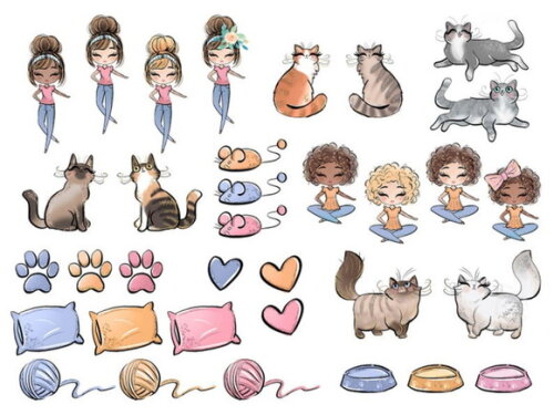 Kit Digital Meninas e Gatinhos | Amo Gatos | Cat Lady