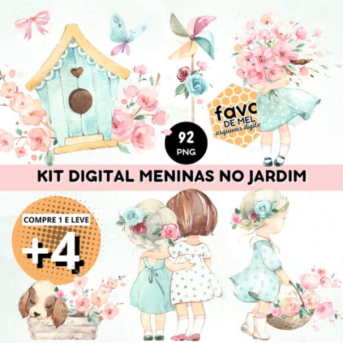 Kit Digital Meninas no Jardim Aquarela