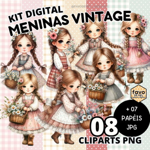 Kit Digital Meninas Vintage - Bonecas Estilo Sarah Kay