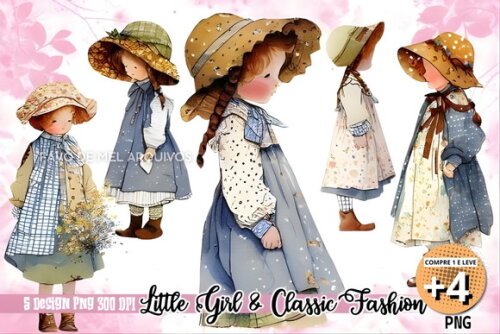 Kit Digital Meninas Vintage - Bonecas Estilo Sarah Kay Png