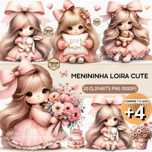 Kit Digital Menininha Loira Cute Aquarela | Little Girl