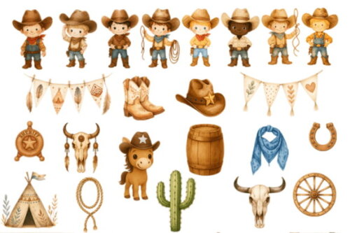 Kit Digital Menino Cowboy Aquarela Png Premium #17