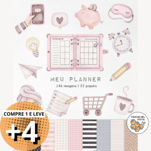 Kit Digital Meu Planner Aquarela Png (pague 1 Leve +4)