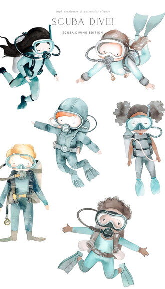 Kit Digital Mergulho Aquarela - Fundo do Mar 20 (paa)