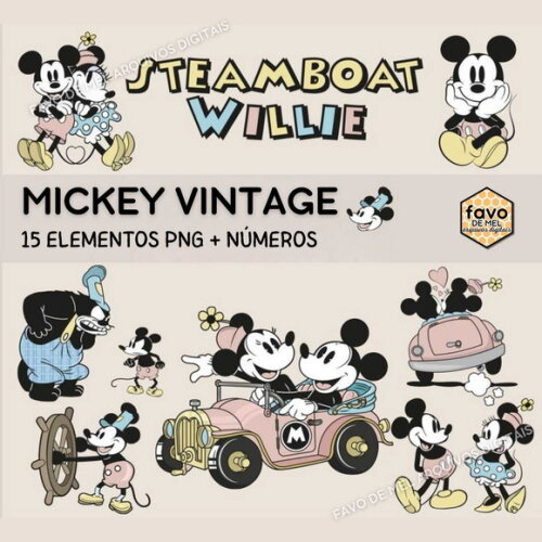 Kit Digital Mickey Vintage Png Premium Mickey Minnie Retrô