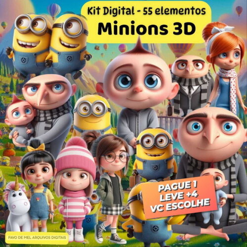 Kit Digital Minions 3d Png (pague 1 Leve +4)