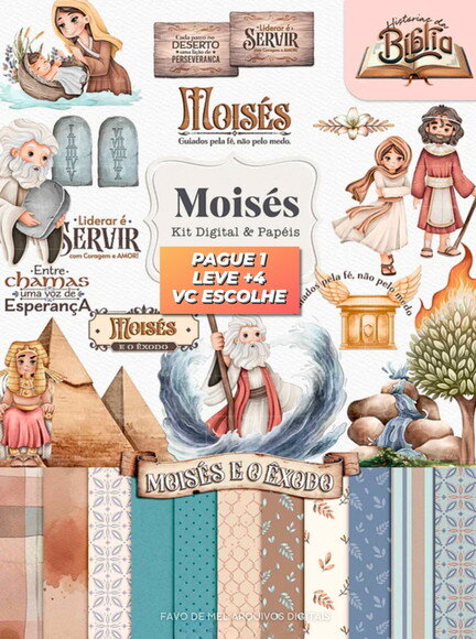Kit Digital Moisés Aquarela - Historias da Biblia Png