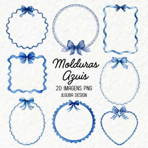 Kit Digital Molduras Azuis Png Brasão Frames Bordas