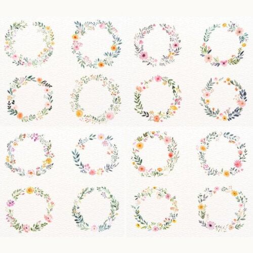 Kit Digital Molduras Florais Aquarela | Guirlanda Floral