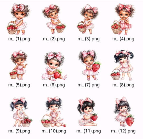 Kit Digital Moranguinho Aquarela Mascotes Meninas Png
