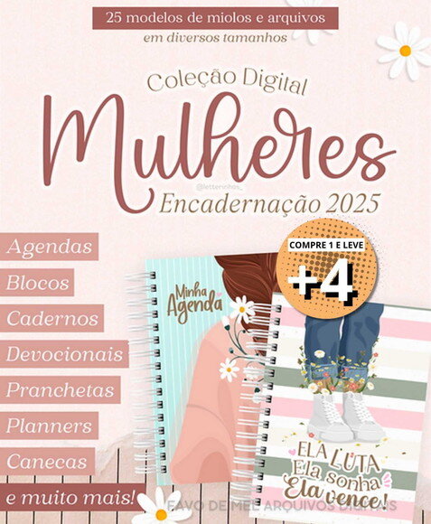 Kit Digital Mulheres Encadernação 2025 e Mimos Prontos