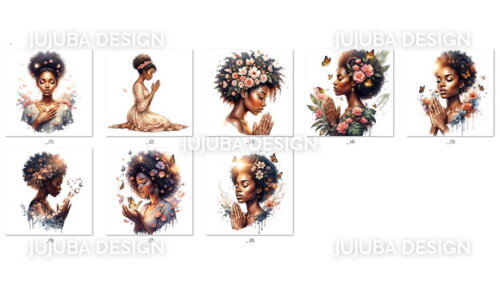Kit Digital Mulheres Negras Orando Png