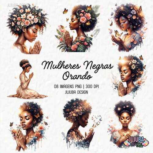 Kit Digital Mulheres Negras Orando Png