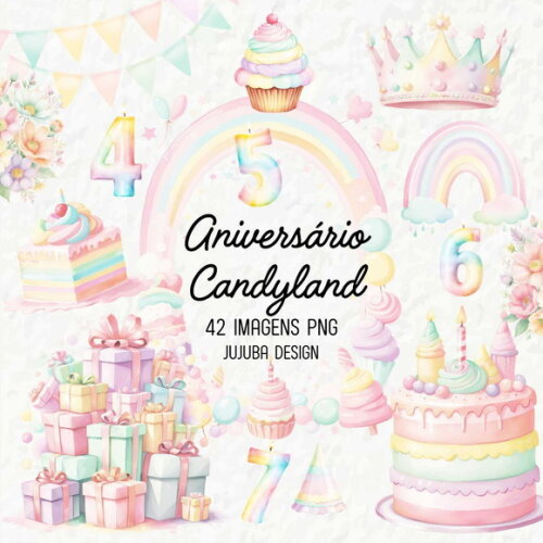 Kit Digital Mundo Doce #1 Aniversário Candyland Aquarela Png