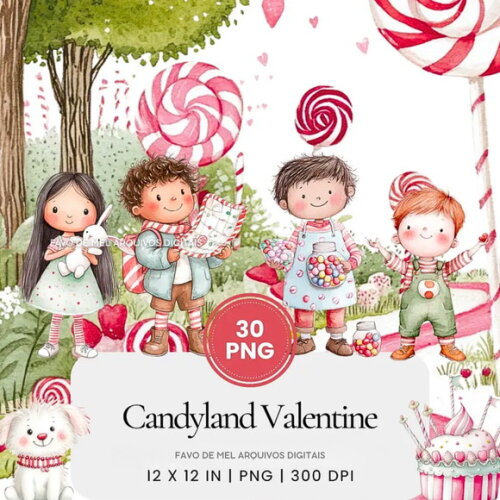 Kit Digital Mundo Doce #12 Candyland Aquarela Namorados Png