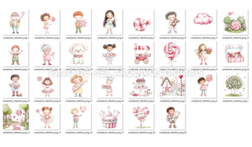 Kit Digital Mundo Doce #12 Candyland Aquarela Namorados Png