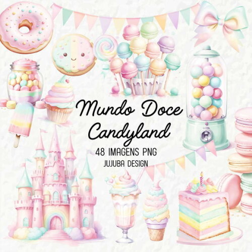 Kit Digital Mundo Doce #2 Candyland Confeitaria Aquarela Png
