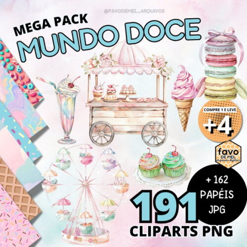 Kit Digital Mundo Doce #4 Candyland Confeitaria Aquarela Png