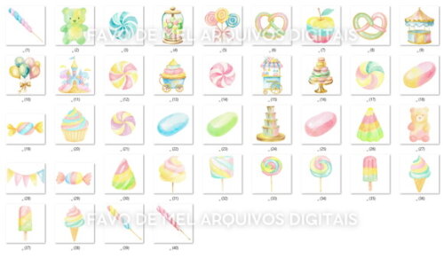 Kit Digital Mundo Doce #3 Candyland Aquarela Png