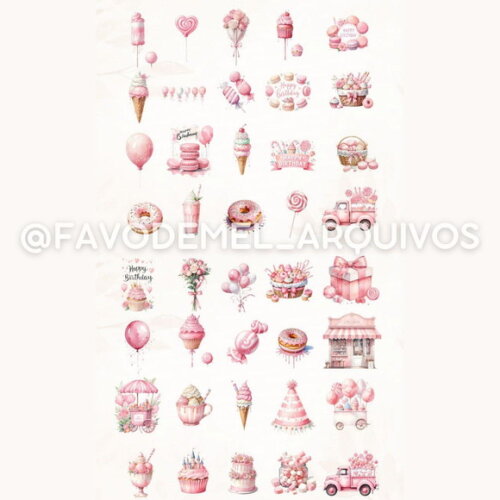 Kit Digital Mundo Doce #5 Confeitaria Rosa Aquarela Png