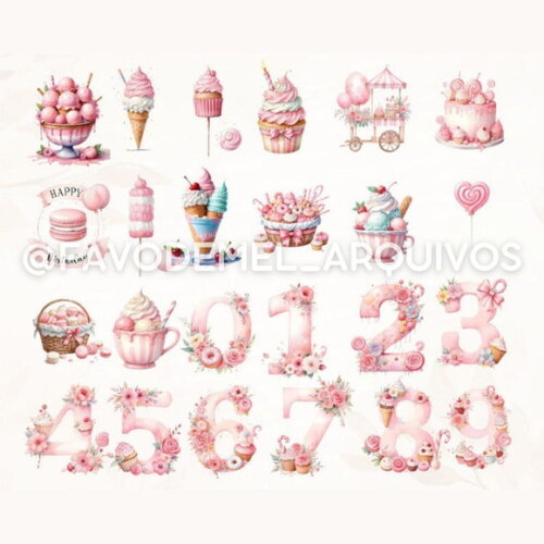 Kit Digital Mundo Doce #5 Confeitaria Rosa Aquarela Png